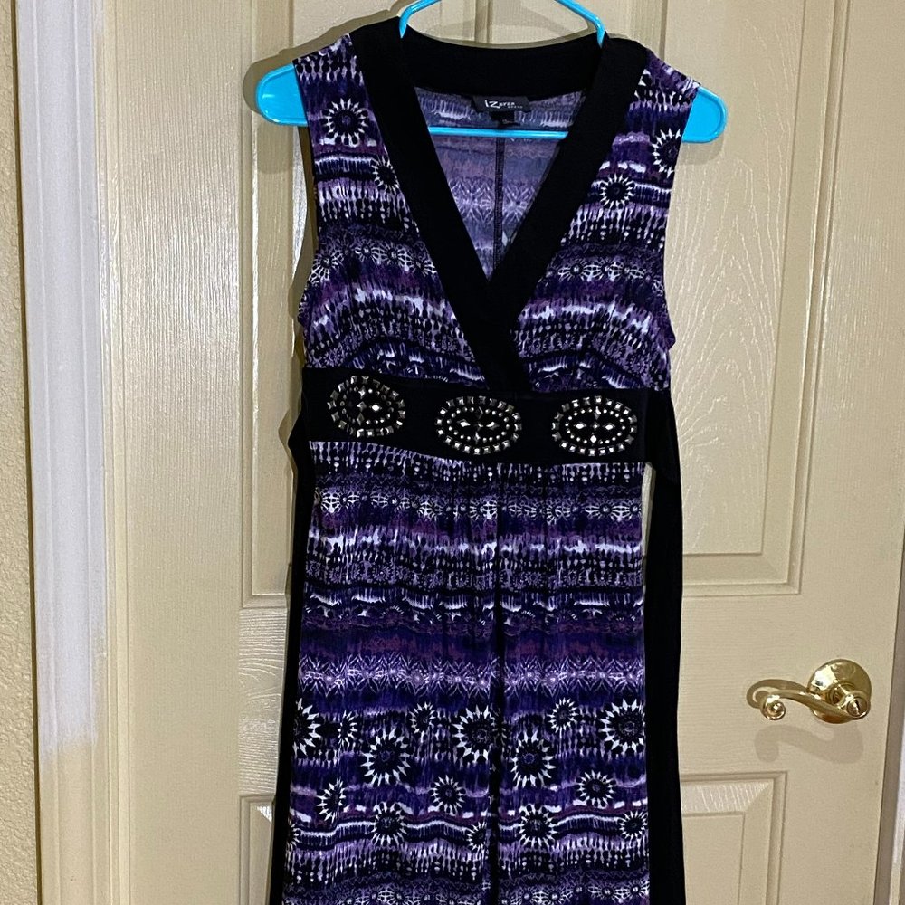 Iz Byer Medium Purple Patterned Midi Dress